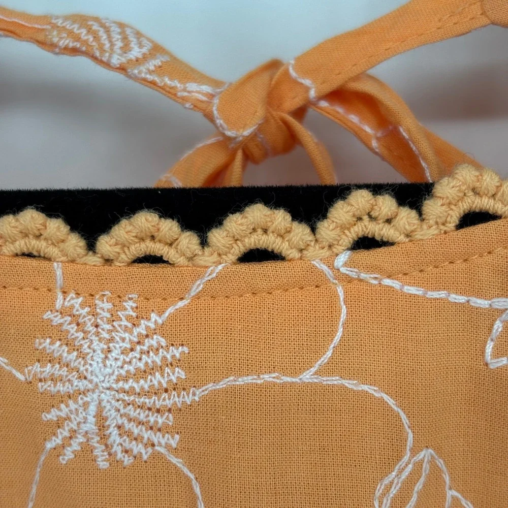 LOFT Orange Floral Embroidered Open Back‎ Puff Sleeve Top XL NWT 36722396